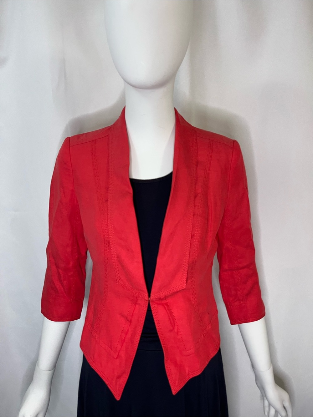 White House Black Market Coral-Red Tailored Open-Front Blazer With Hook Closure